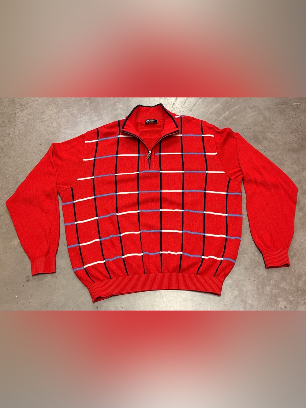 Vintage St Croix Red Quarter-Zip Grid Sweater